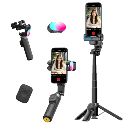 AOCHUAN SMART  M3Pro  mini   스마트폰 짐벌  AI 자동 추적 안티셰이크 블루투스 셀카봉 삼각대 겸용 접이식 Vlog 유튜브 촬영용