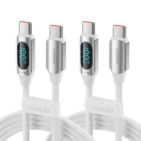 TOOCKI 알루미늄 합금으로 디스플레이 C-C 100w 고속 충전케이블, 2m, 화이트, 2개
