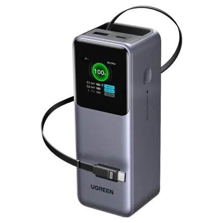 유그린 넥소드 릴케이블 시리즈 PD PPS 대용량 165W 고속충전 보조배터리 20000mAh, 그레이, PB726