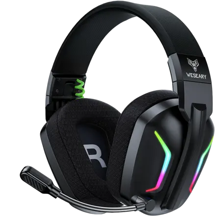WESEARY 무선 게이밍 헤드셋 가상 7.1채널 듀얼 EQ 모드 초경량 2.4GHz 3D 사운드 노이즈 캔슬링 마이크