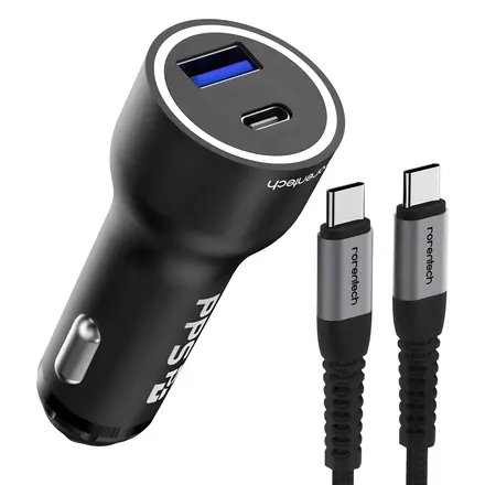 로랜텍 PPS 63W 2포트 초고속 시거잭 차량용 충전기 + 60W C to C 고속 충전 케이블 1.2m 세트, 단일색상, 단일상품