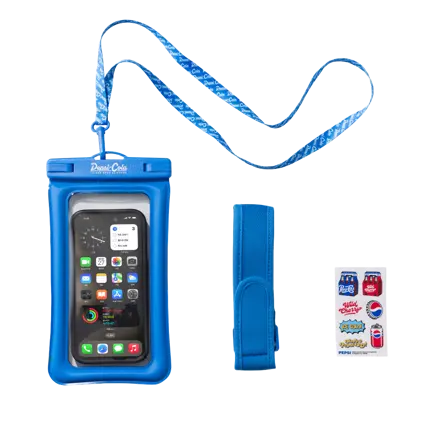 펩시 방수 목걸이 + 암밴드 방수팩 4중 잠금 TPU 휴대폰 에어 범퍼 대용량 방수케이스 125 x 230mm + DIY스티커 세트 PEP-WP01, 블루, 1세트