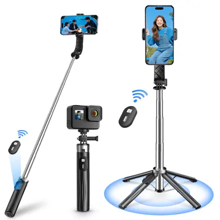 NICESUN 블루투스 휴대폰 삼각대 스마트폰/카메라/고프로 삼각대 셀카봉 103cm, 블랙, P07