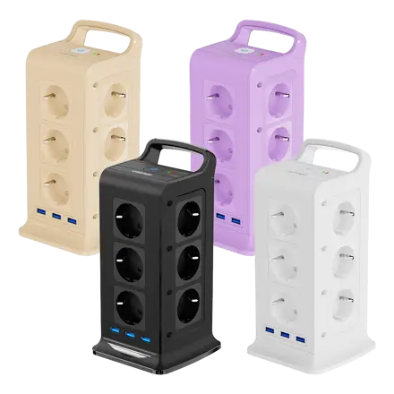 ORDFLES 타워형 멀티탭 12구 3USB포트 고용량 4000W 과부하차단 KC인증 USB 멀티탭