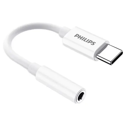 필립스 C타입 3.5mm 이어폰 변환 젠더 오디오 AUX 헤드셋 마이크 연결잭 고품질 DAC 칩 내장, 11cm, White, 1개