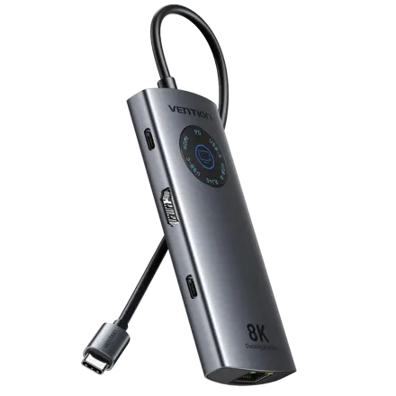 벤션 C타입 8K HDMI PD 랜카드 USB 멀티 허브 도킹스테이션, 미러링 터치 On Off 사생활 보호기능, 1개, 그레이