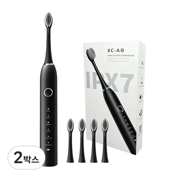최신형 스마트 음파 전동칫솔 XC-A8 전동칫솔, 2박스, 블랙, ZD-A8