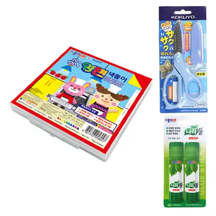 동아피엠에스 종이나라 5000 양면 색종이 케이스 + 고쿠요 SAXA 플라이 캡 가위 블루 + 나라풀 15g x 2p 세트