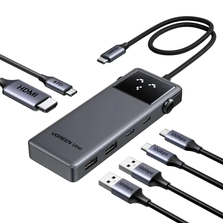 UGREEN 유그린 Uno 6포트 USB 3.2 C타입 멀티 허브 삼성덱스 맥북 호환| 10Gbps | HDMI2.0 4K60Hz | PD100W | 스마트 상태 이모티콘 표시, 1개, Grey