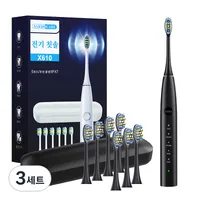 음파전동칫솔 초음파 전동칫솔 스마트 음파 전동칫솔 본체 전동칫솔 파워화이트닝 전동칫솔 전동칫솔 리필브러쉬 6개, 여행가방, Black, 3세트, X610