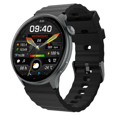 블루투스 스마트워치 BEY5A 통화가능 GPS 운동 손목시계, GPS + 블루투스, 3.7cm, 블랙