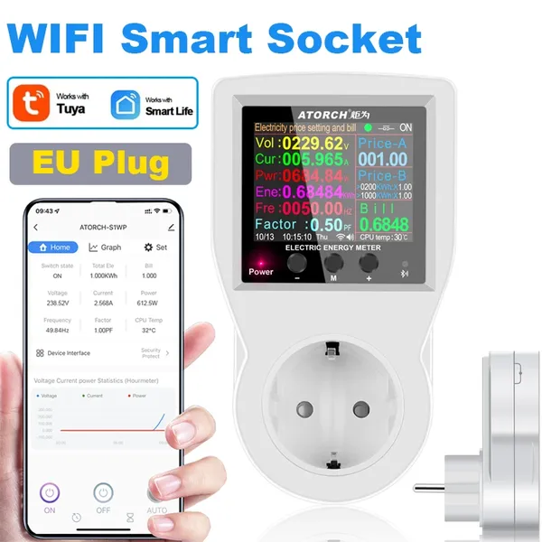 BR 플러그 Tuya 스마트 WiFi 소켓 디지털 전류 전압계 AC 전력계 시간 전력 에너지 테스터 전력계 미국 영