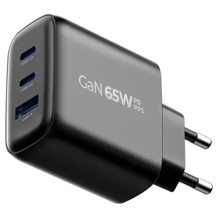 뉴클 GaN 65W PPS 초고속 충전기 3포트, 블랙, 1개