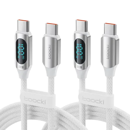TOOCKI 알루미늄 합금으로 디스플레이 C-C 100w 고속 충전케이블, 2m, 화이트, 2개