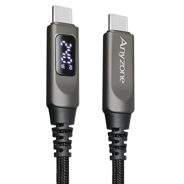 애니존 240W 전력표시 LCD 디스플레이 PD3.1 PPS C타입-C타입 초고속충전 케이블, 블랙, 1개, 2m