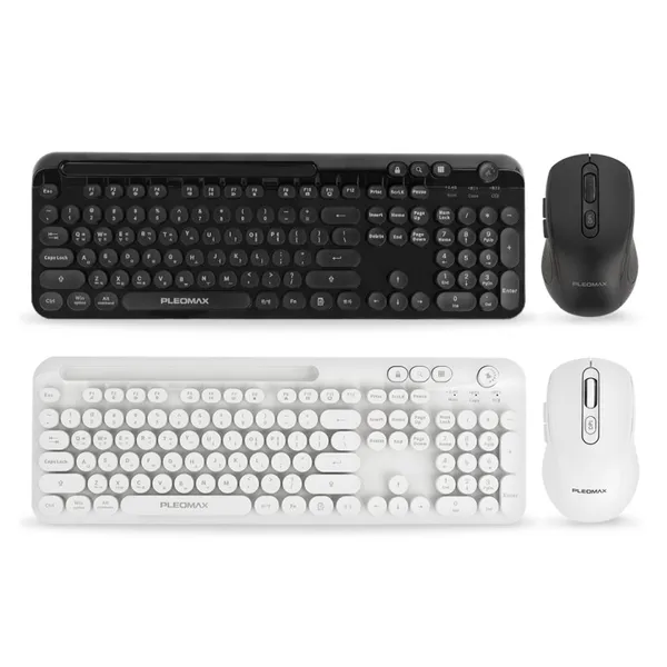 [행복사이소] PLEOMAX PBC-500 무선 블루투스 키보드 마우스 세트 레트로 타자기 모양 (블랙 화이트)