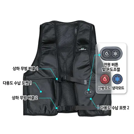 나노가드 윈드기어 펠티어 쿨링 조끼 온열 조끼 냉각 발열 두가지 기능 모두 보조배터리 포함