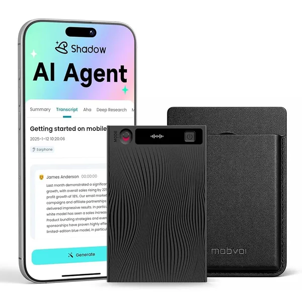 Mobvoi TicNote AI 음성 녹음기 /AI 전사 및 요약, APP 제어 장치, 강의, 회의 통화, 듀얼 모드 녹음을 위해 120개 이상의 언어 지원, 64GB, 2026년