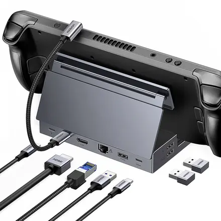 UGREEN 유그린 9포트 USB3.2 C타입 스팀덱 독 도킹 스테이션 게임기용 접이식 거치대 |삼성덱스 맥북 호환|HDMI2.0 4K60Hz|10Gbps|기가비트|로그 앨리 호환, 1개, Grey