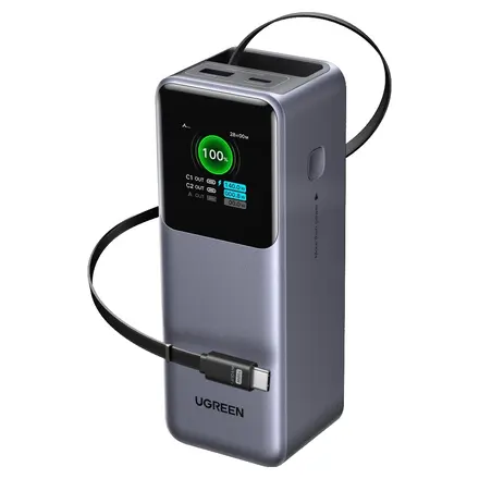 유그린 넥소드 릴케이블 시리즈 PD PPS 대용량 165W 고속충전 보조배터리 20000mAh, 그레이, PB726
