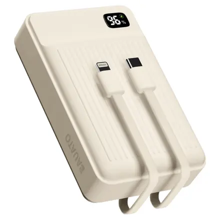 바우아토 포켓쉴 고속 입출력 케이블 일체형 미니 대용량 난연 보조배터리 20000mAh C타입 애플8핀 PD 22.5W, 단일상품, 아이보리