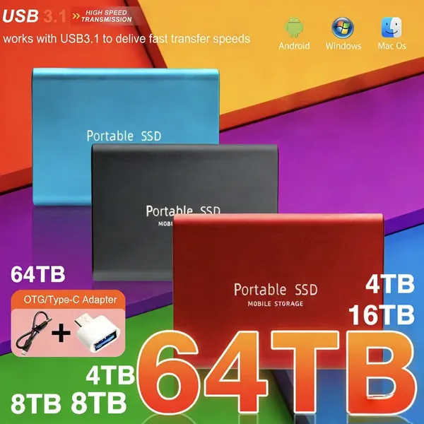 2026년형 외장 하드 드라이브 SSD 1TB 대용량 USBTypeC 인터페이스 고속 미니 휴대용 노트북데스크탑용