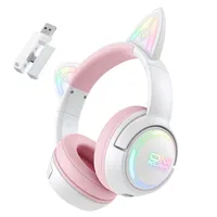 ONIKUMA 고양이귀 무선 게이밍 헤드셋 3모드 연결 RGB 가상 7.1 노이즈캔슬링 마이크, 핑크, GT838