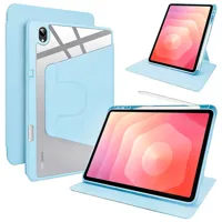 디상커 갤럭시 탭 720도 회전 단색 투명 펜슬수납 태블릿 케이스 S11 울트라/S11/S10 FE+/S9 FE+/S9 FE/A11+/A9+ 14.6/13.1/12.4/11인치, 스카이, 1개