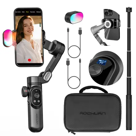 AOCHUAN  XPRO COMBO1  스마트폰 짐벌 삼축 안정기 AI 자동 추적 안티셰이크 블루투스 셀카봉 삼각대 겸용 접이식 Vlog 유튜브 촬영용
