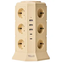 텔로 (에디션) 타워 멀티탭 17구(USB-3,CTYPE-2) KC인증 접지 안전 고급 멀티탭 선정리 가능한 인테리어 귀여운 디자인 예쁜색상, 2m, 크림레몬, 1개