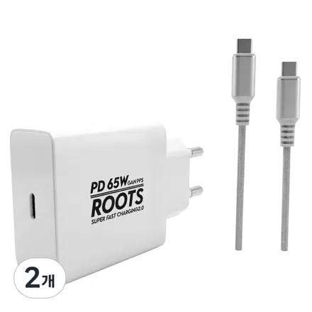 루츠 65W Gan PD PPS C타입 국내생산 초고속 충전기 + C to C 100W 5A E Marker 1.5M 케이블포함, 화이트, 2개