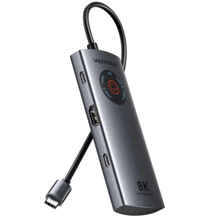 벤션 C타입 8K HDMI PD USB 멀티 허브 도킹스테이션, 미러링 터치 On Off 사생활 보호기능, 1개, 그레이