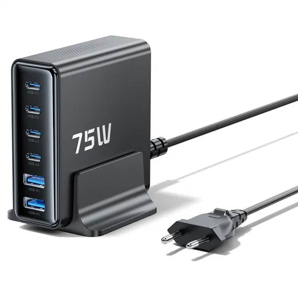 Toocki 투키 탁상용 C타입 GaN 75W PD3.0 PPS 4C2A 6포트 멀티 충전기, 1개, 블랙