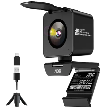 AOC 4K 1200만 고해상도 웹캠 PDAF 자동 초점 마이크 내장, 블랙, AC410