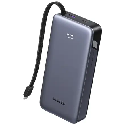 UGREEN 유그린 Nexode 45W 일체형 보조배터리 대용량 20000mAh 보조배터리 양방향 고속 충전 지원 LED 잔량 표시 iPhone 갤럭시 S25 울트라 등 호환, 1개, PB536