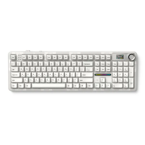 AULA AULA F108Pro 유무선 아우라 독거미 LCD 기계식키보드 국내정품 크리스탈 화이트, 저소음 바다축