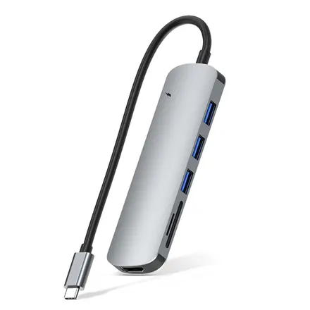 ACMEZING 7포트 C타입 멀티허브 USB 3.0 초고속 4K HDMI PD100W SD 7in1 멀티포트 HC-7, 1개, 그레이