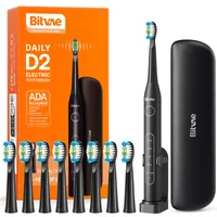 비트베이 D2 음파 전동칫솔 진동칫솔 칫솔모8개 스탠드와 휴대용 케이스 포함 Bitvae Amazon베스트, 블랙, 1개, D2