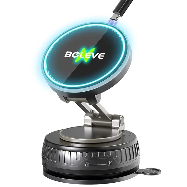 Boleve 2026 신등장 스마트폰 홀더 자동차 자석 15W 무선 충전 MagSafe 대응 나노진공 흡반×강력 N55 자석 스마트폰 스탠드