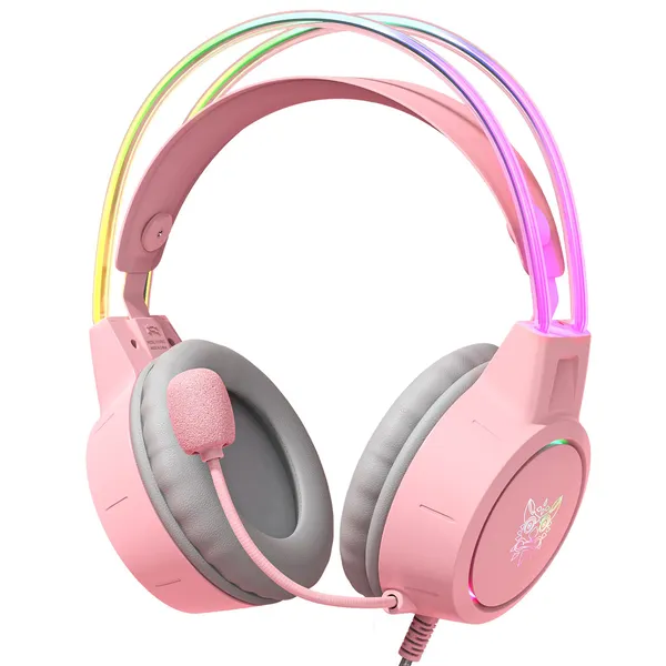 ONIKUMA RGB 유선 게이밍 헤드셋 가상 7.1 usb 노이즈캔슬링 마이크 X15 PRO, 핑크, X15 PRO