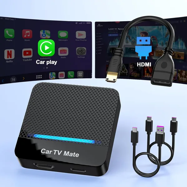 2-in-1 Car TV Mate Pro 무선 카플레이 및 HDMI 멀티미디어 어댑터 스틱 컨버터 게임기 셋톱박스 미러링 동글 2016년 이후 차량 호환