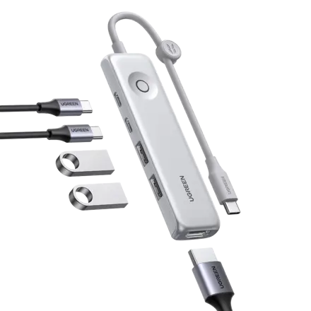 UGREEN 유그린 5포트 USB 3.2 C타입 멀티 허브 ,삼성 DeX 지원,10Gbps ,HDMI2.0 4K60Hz, PD100W, 초경량, 제어 버튼 탑재, 1개, 실버