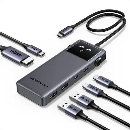 UGREEN 유그린 Uno 6포트 USB 3.2 C타입 멀티 허브 삼성덱스 맥북 호환| 10Gbps | HDMI2.0 4K60Hz | PD100W | 스마트 상태 이모티콘 표시, 1개, Grey