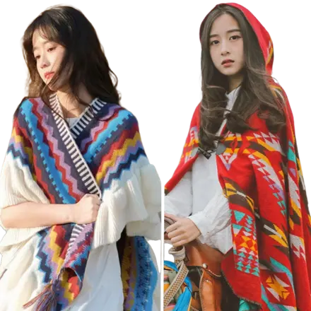시뮤꾸 몽골 여행 판초 패션 후드담요 망토